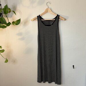 Black & White Striped Sleeveless Midi Dress